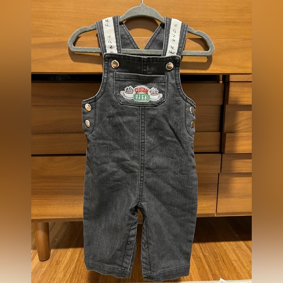 Friends Denim Overalls with Embroidered Patch - Picture 1 of 5